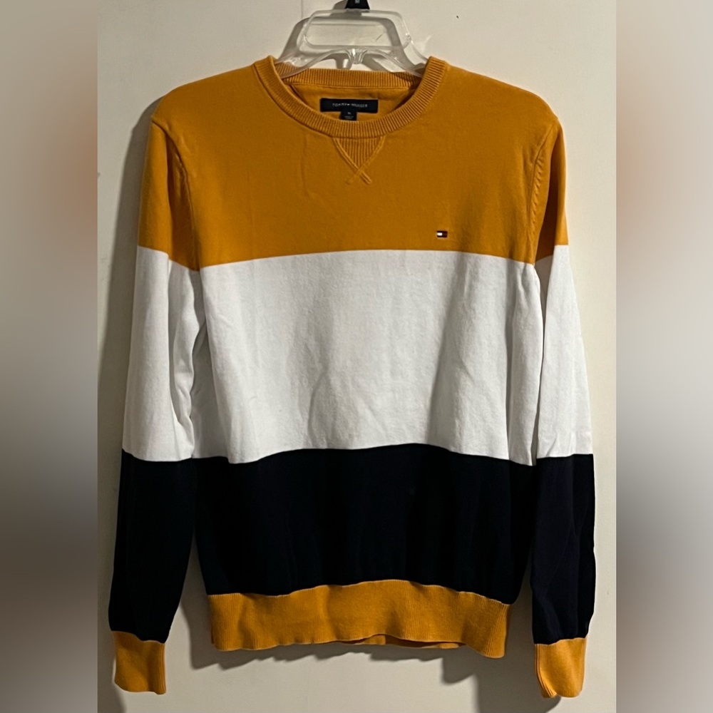 Tommy Hilfiger Tri color crewneck long sleeve 100% cotton cotton medium